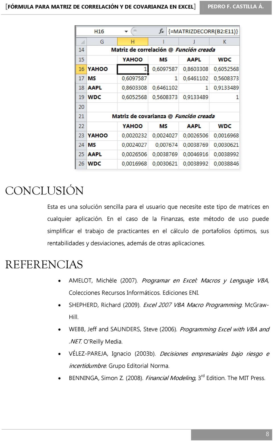 AMELOT, Michèle (2007). Programar en Excel: Macros y Lenguaje VBA, Colecciones Recursos Informáticos. Ediciones ENI. SHEPHERD, Richard (2009). Excel 2007 VBA Macro Programming. McGraw- Hill.