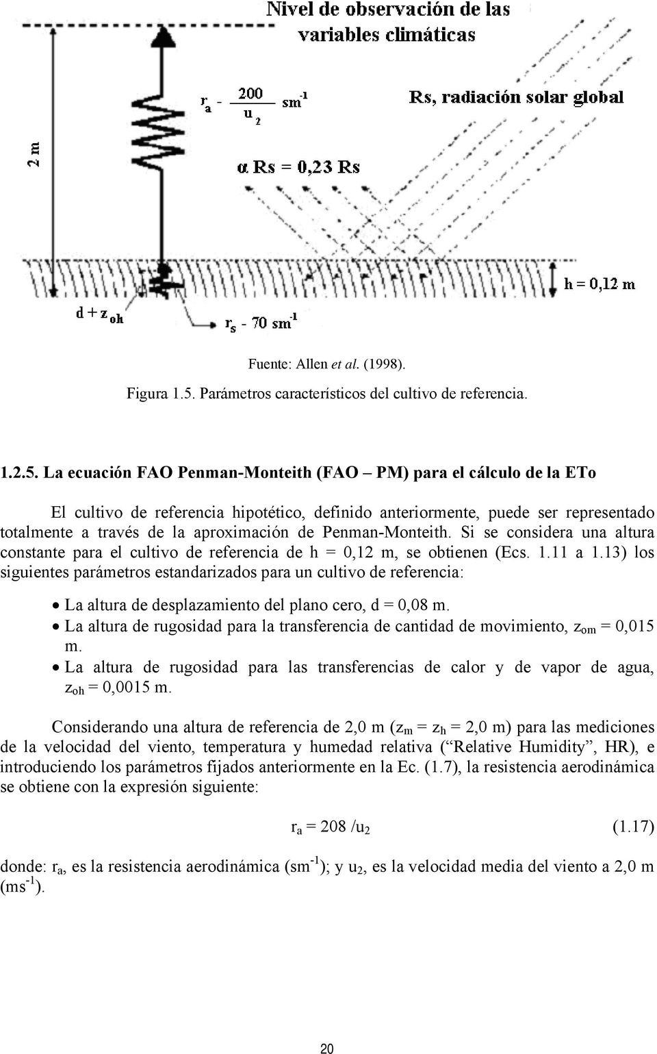 La ecuación FAO Penman-Monteith (FAO PM) para el cálculo de la ETo El cultivo de referencia hipotético, definido anteriormente, puede ser representado totalmente a través de la aproximación de