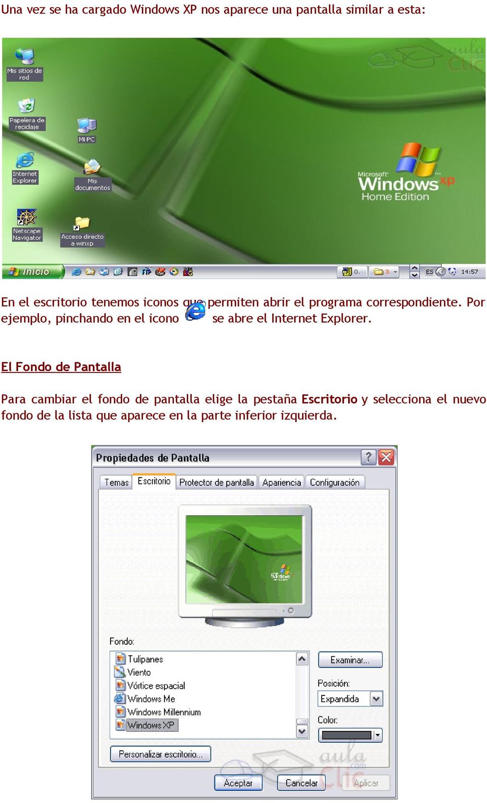 Por ejemplo, pinchando en el icono se abre el Internet Explorer.