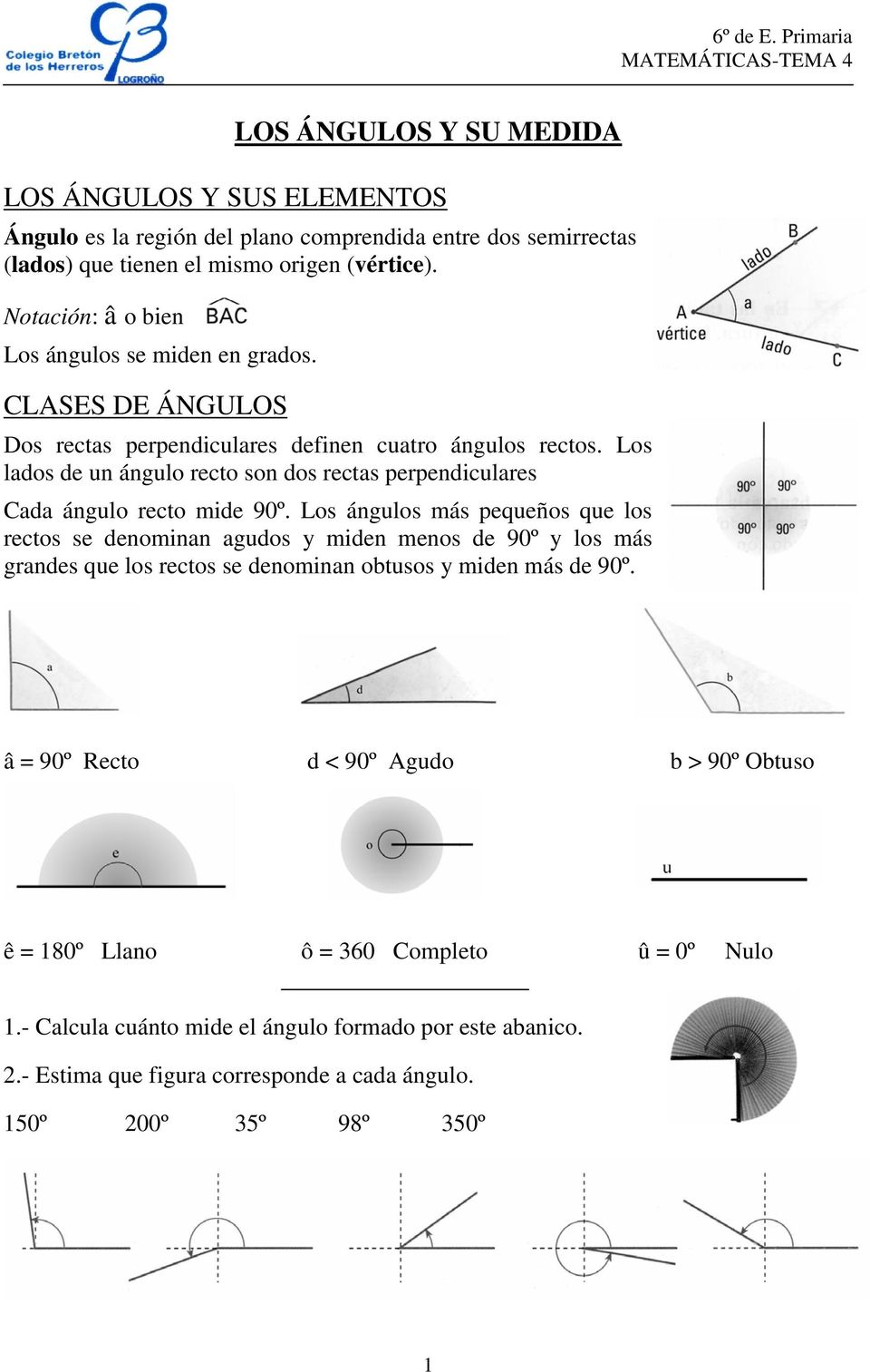 Los lados de un ángulo recto son dos rectas perpendiculares Cada ángulo recto mide 90º.