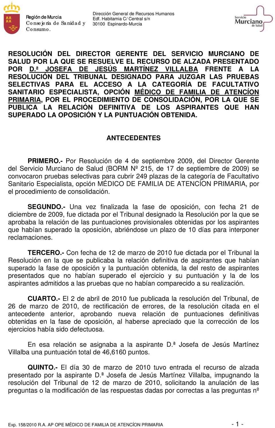 General de Recursos Humanos Edf. Habitamia C/ Central s/n Espinardo-Murcia - PDF Free Download