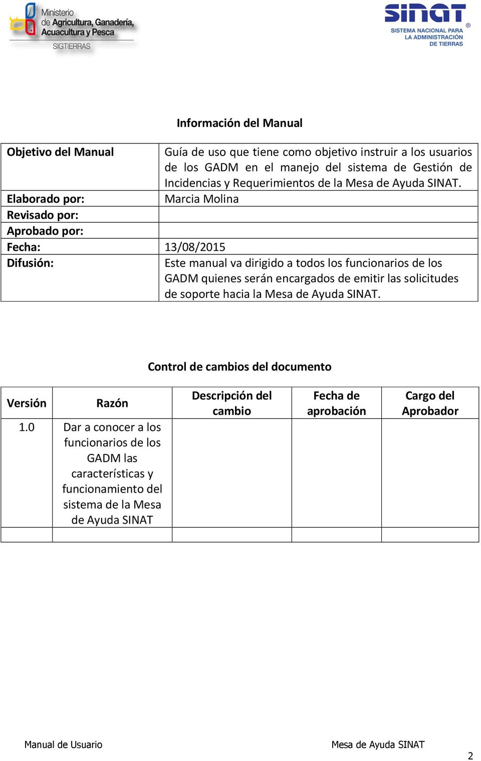 Marcia Molina Este manual va dirigido a todos los funcionarios de los GADM quienes serán encargados de emitir las solicitudes de soporte hacia la.
