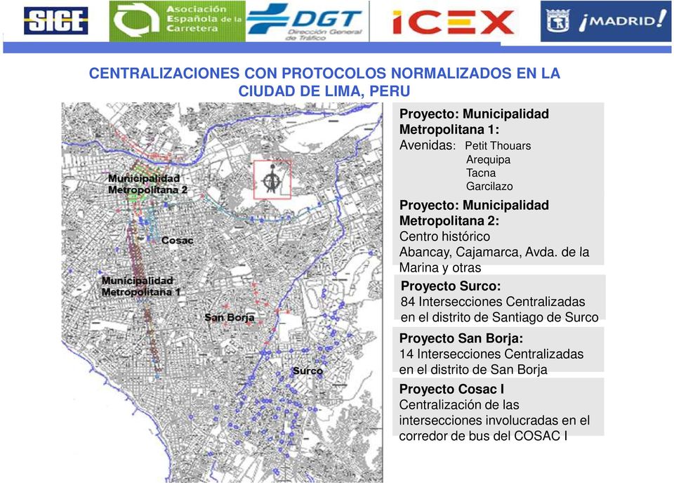 de la Marina y otras Proyecto Surco: 84 Intersecciones Centralizadas en el distrito de Santiago de Surco Proyecto San Borja: 14