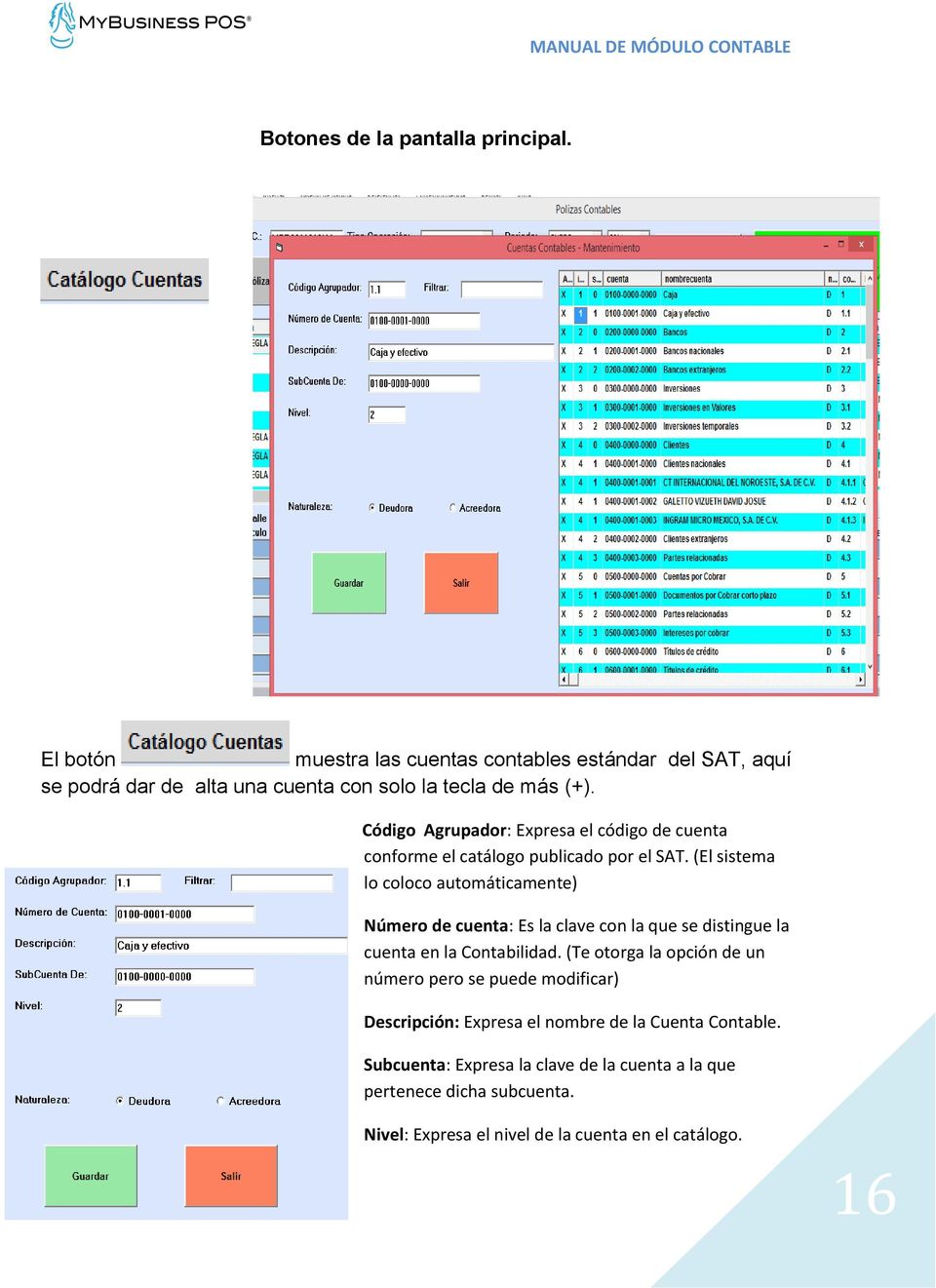 Código Agrupador: Expresa el código de cuenta conforme el catálogo publicado por el SAT.