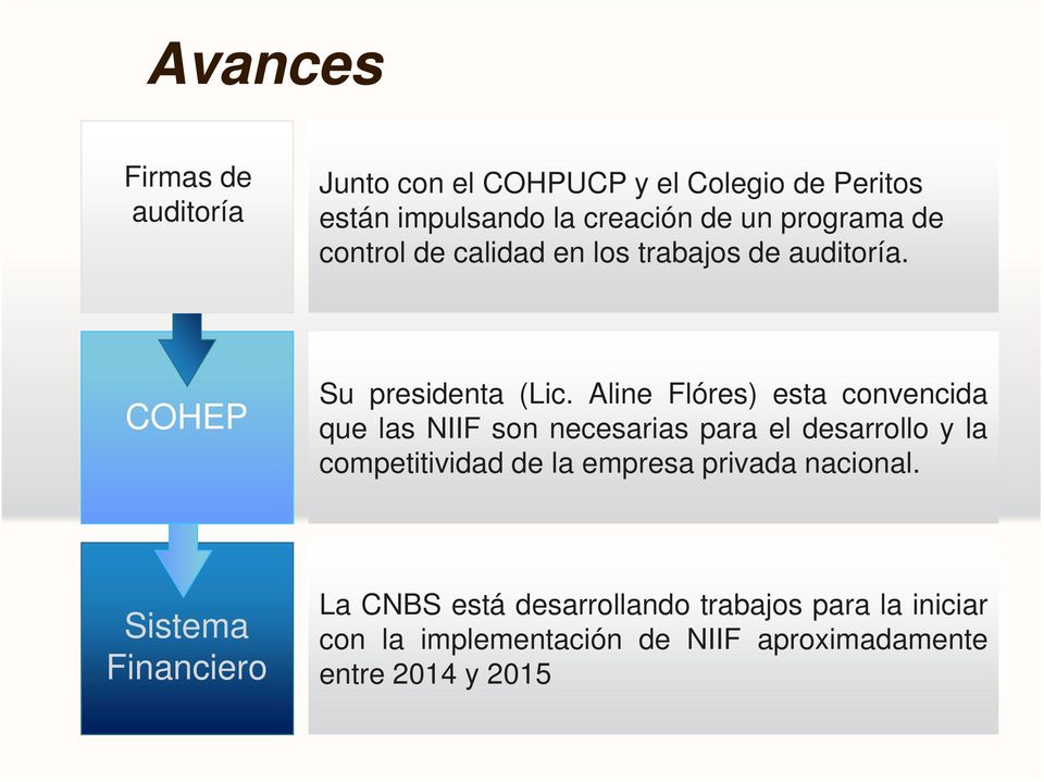 Aline Flóres) esta convencida que las NIIF son necesarias para el desarrollo y la competitividad de la empresa