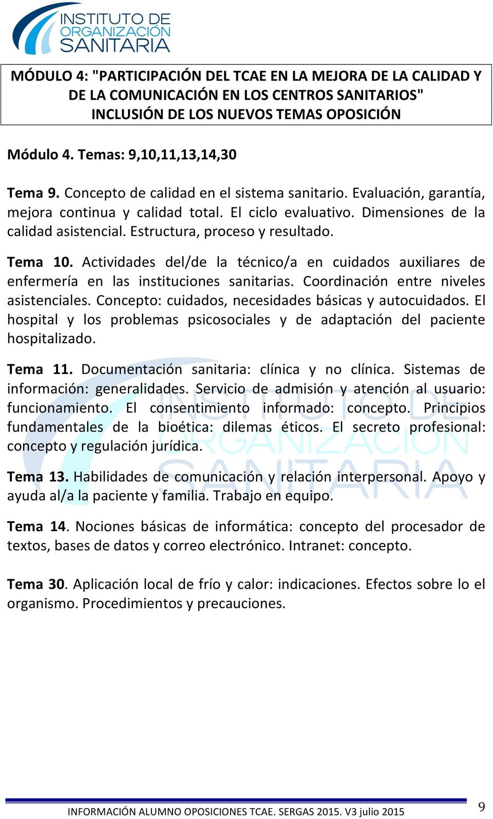Tema 10. Actividades del/de la técnico/a en cuidados auxiliares de enfermería en las instituciones sanitarias. Coordinación entre niveles asistenciales.