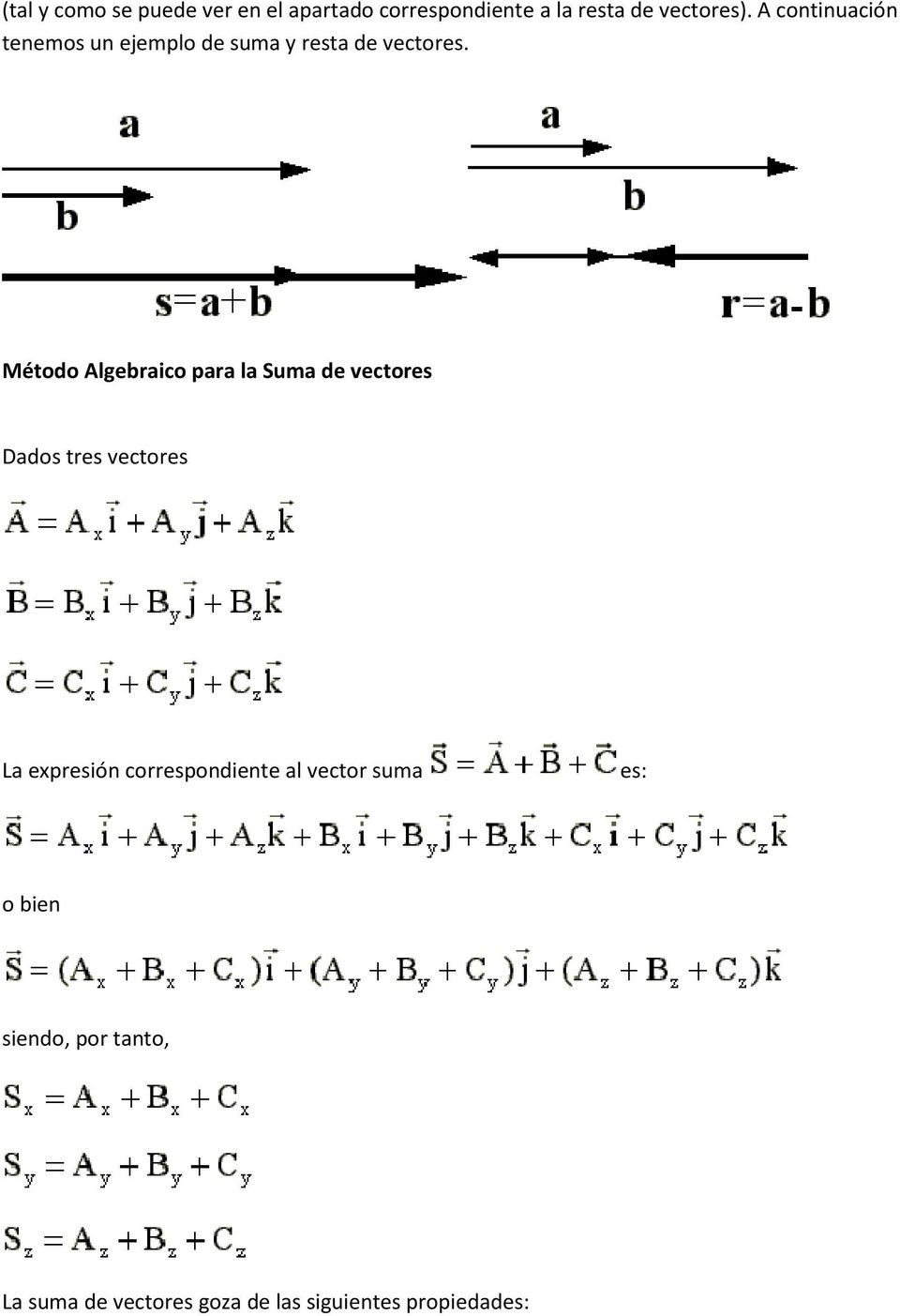 Método Algebraico para la Suma de vectores Dados tres vectores La expresión