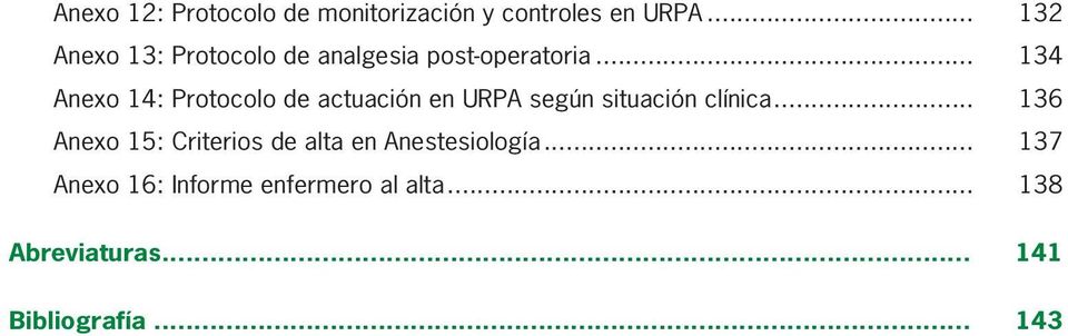 .. 134 Anexo 14: Protocolo de actuación en URPA según situación clínica.