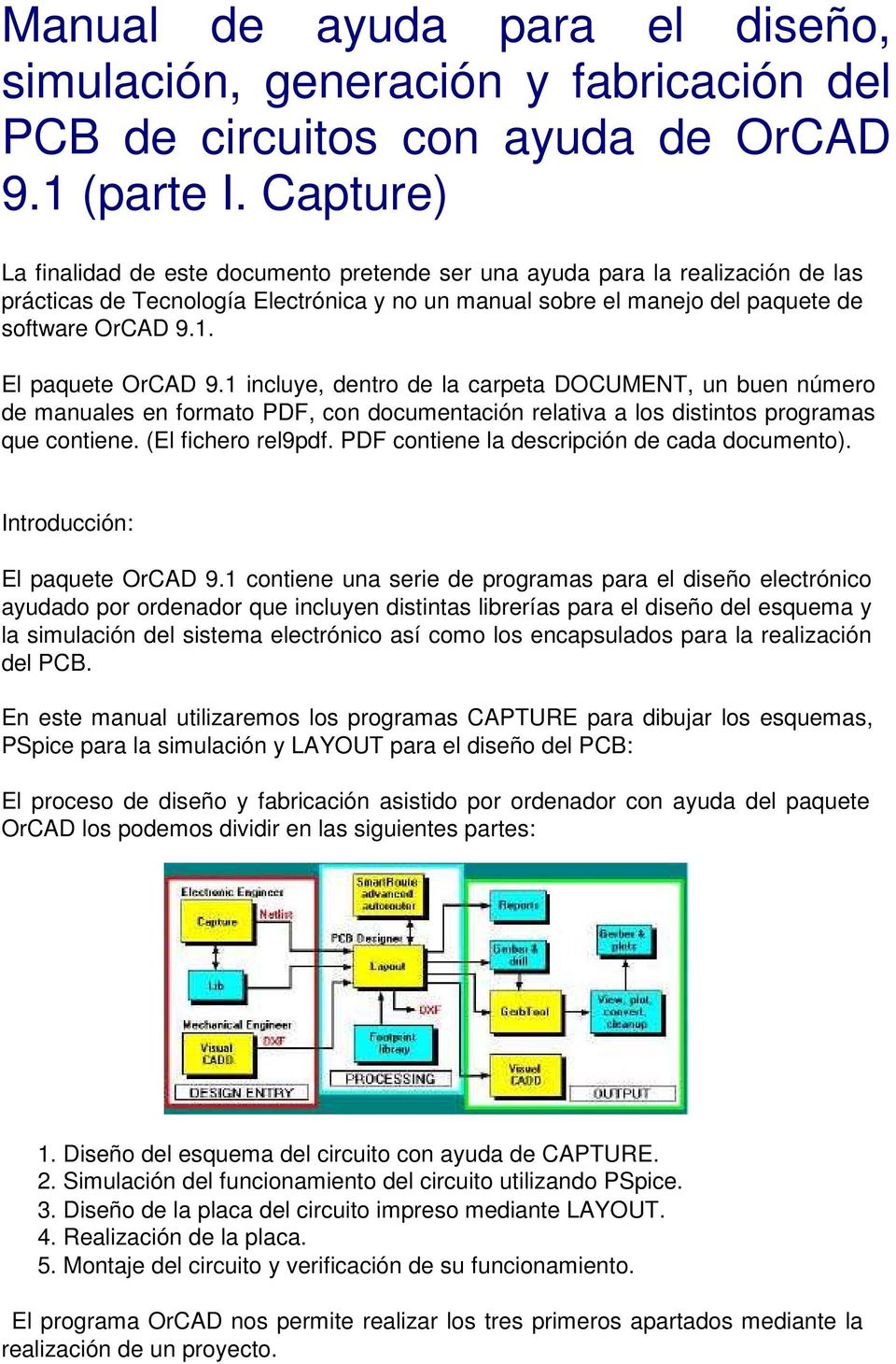 El paquete OrCAD 9.1 incluye, dentro de la carpeta DOCUMENT, un buen número de manuales en formato PDF, con documentación relativa a los distintos programas que contiene. (El fichero rel9pdf.