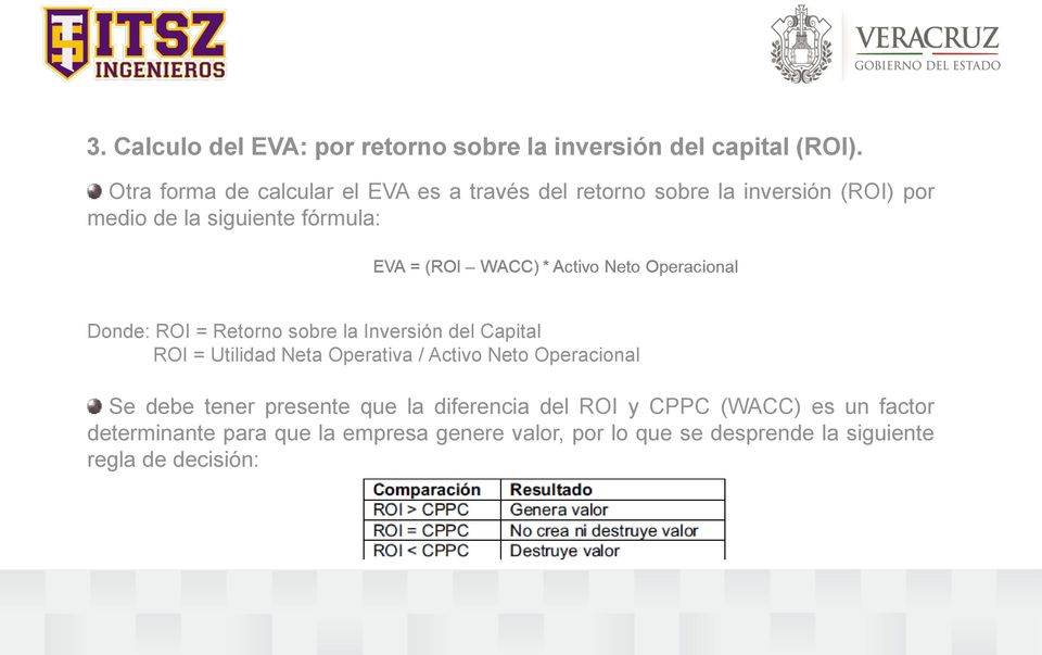 Donde: ROI = Retorno sobre la Inversión del Capital ROI = Utilidad Neta Operativa / Activo Neto Operacional Se debe