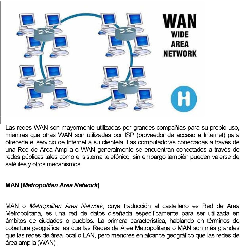 Las computadoras conectadas a través de una Red de Área Amplia o WAN generalmente se encuentran conectados a través de redes públicas tales como el sistema telefónico, sin embargo también pueden