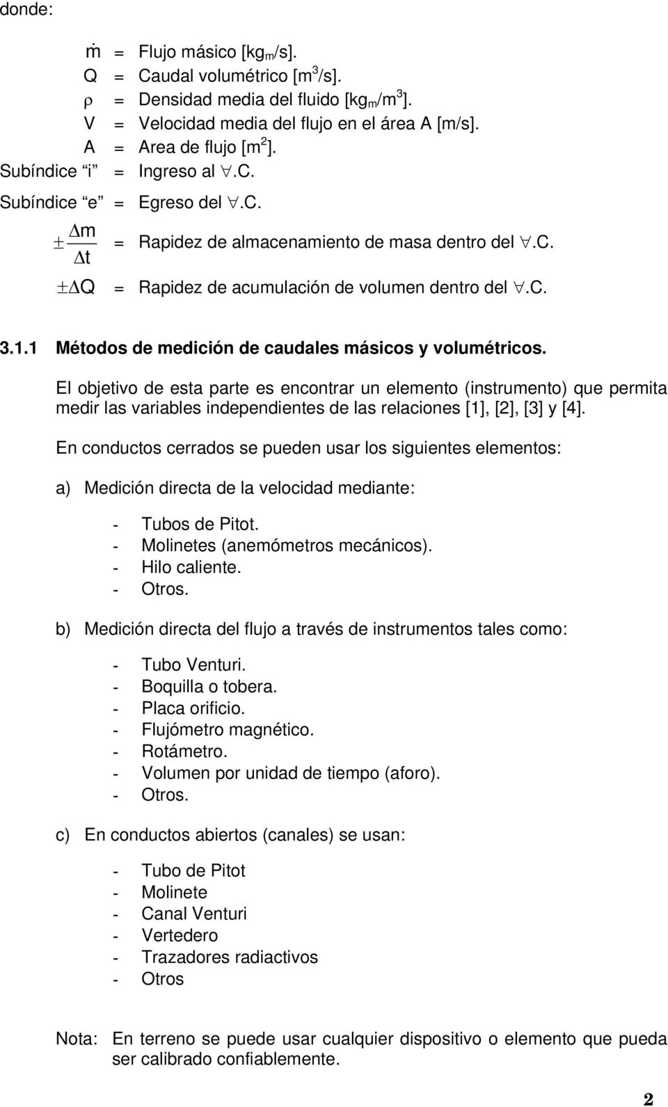 1 Métodos de medición de caudales másicos y volumétricos.
