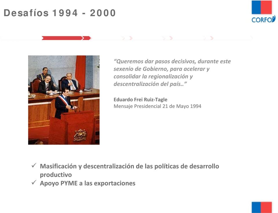 país.. Eduardo Frei Ruiz Tagle Mensaje Presidencial 21 de Mayo 1994 Masificación