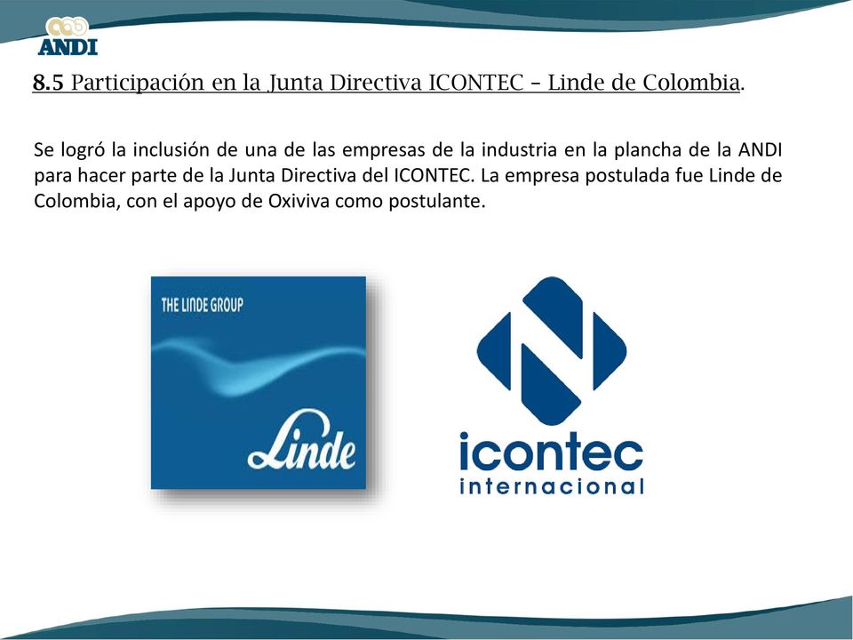 plancha de la ANDI para hacer parte de la Junta Directiva del ICONTEC.