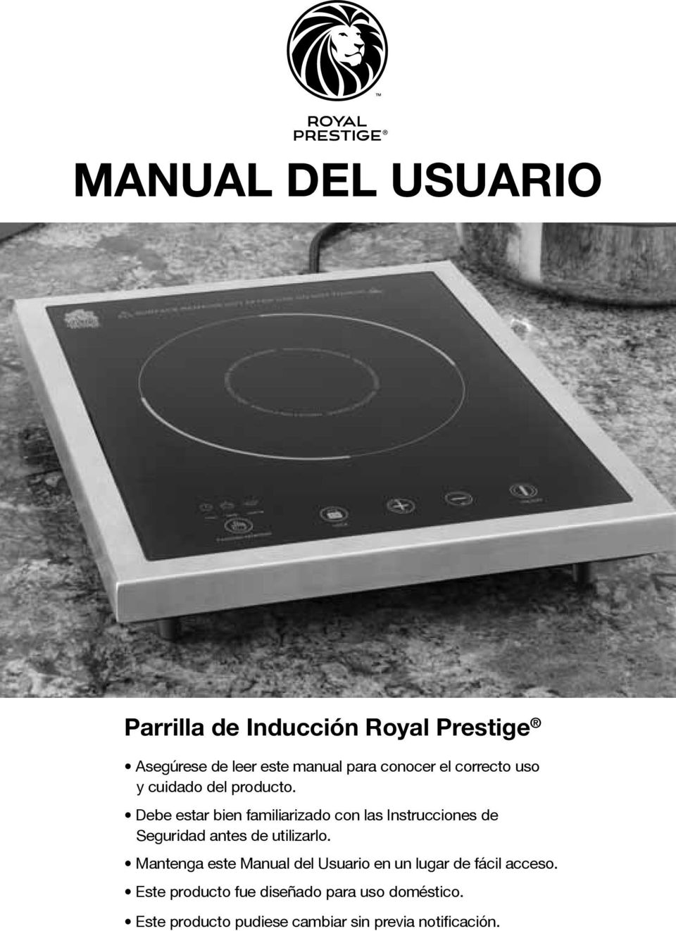 Manual del Usuario. Parrilla de Inducción Royal Prestige - PDF Descargar  libre