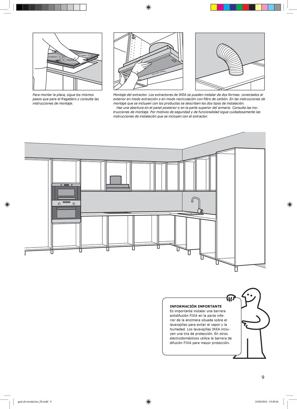 En las instrucciones de montaje que se incluyen con los productos se describen los dos tipos de instalación. Haz una abertura en el panel posterior o en la parte superior del armario.