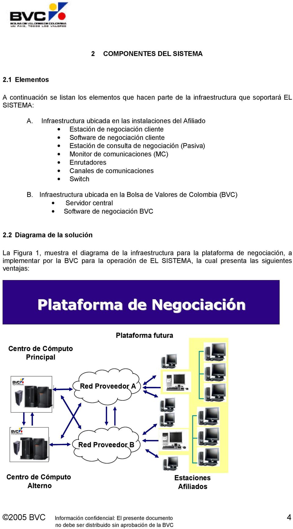 Enrutadores Canales de comunicaciones Switch B. Infraestructura ubicada en la Bolsa de Valores de Colombia (BVC) Servidor central Software de negociación BVC 2.