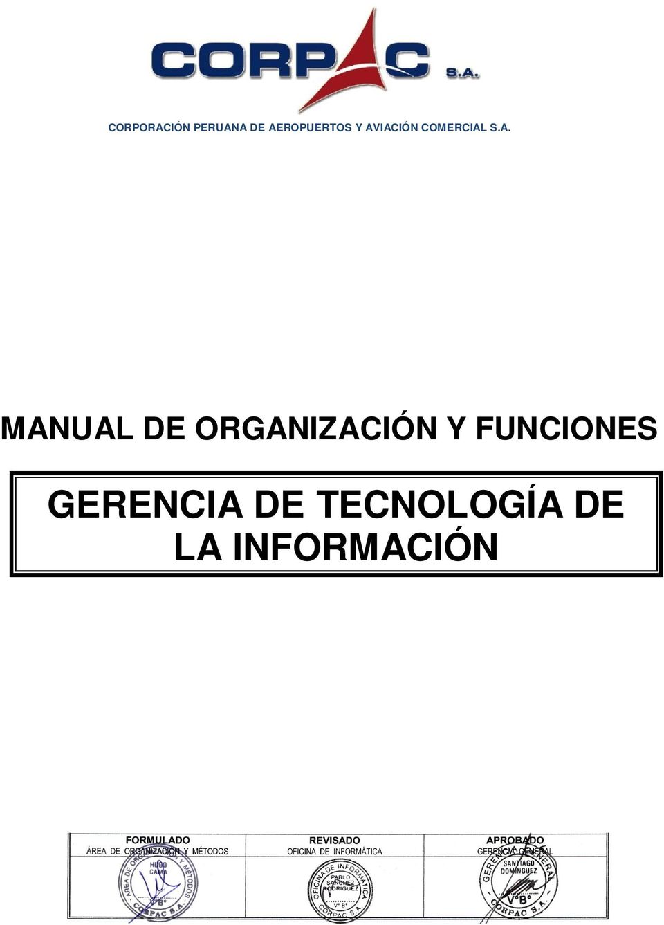 S.A. MANUAL DE ORGANIZACIÓN Y