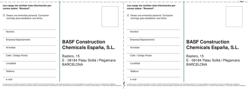 Nombre Nombre Empresa/Departamento Actividad BASF Construction Chemicals España, S.L.