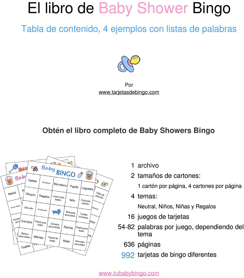 com Obtén el libro completo de Baby Showers Bingo 1 2 4 16 54-82 636 992 archivo tamaños de