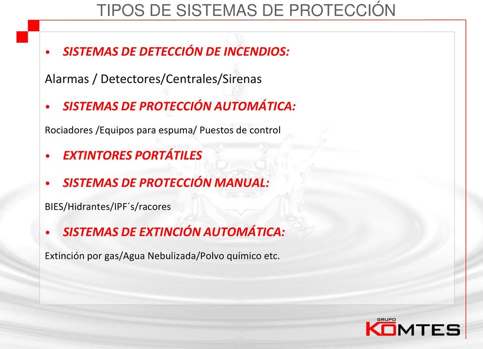 espuma/ Puestos de control EXTINTORES PORTÁTILES SISTEMAS DE PROTECCIÓN MANUAL: