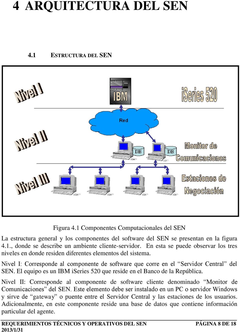 El equipo es un IBM iseries 520 que reside en el Banco de la República. Nivel II: Corresponde al componente de software cliente denominado Monitor de Comunicaciones del SEN.