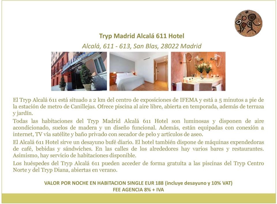 Todas las habitaciones del Tryp Madrid Alcalá 611 Hotel son luminosas y disponen de aire acondicionado, suelos de madera y un diseño funcional.