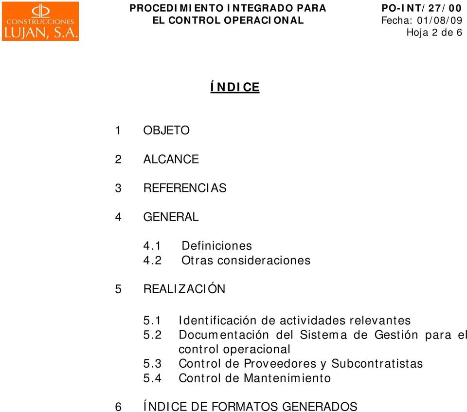 2 Documentación del Sistema de Gestión para el control operacional 5.