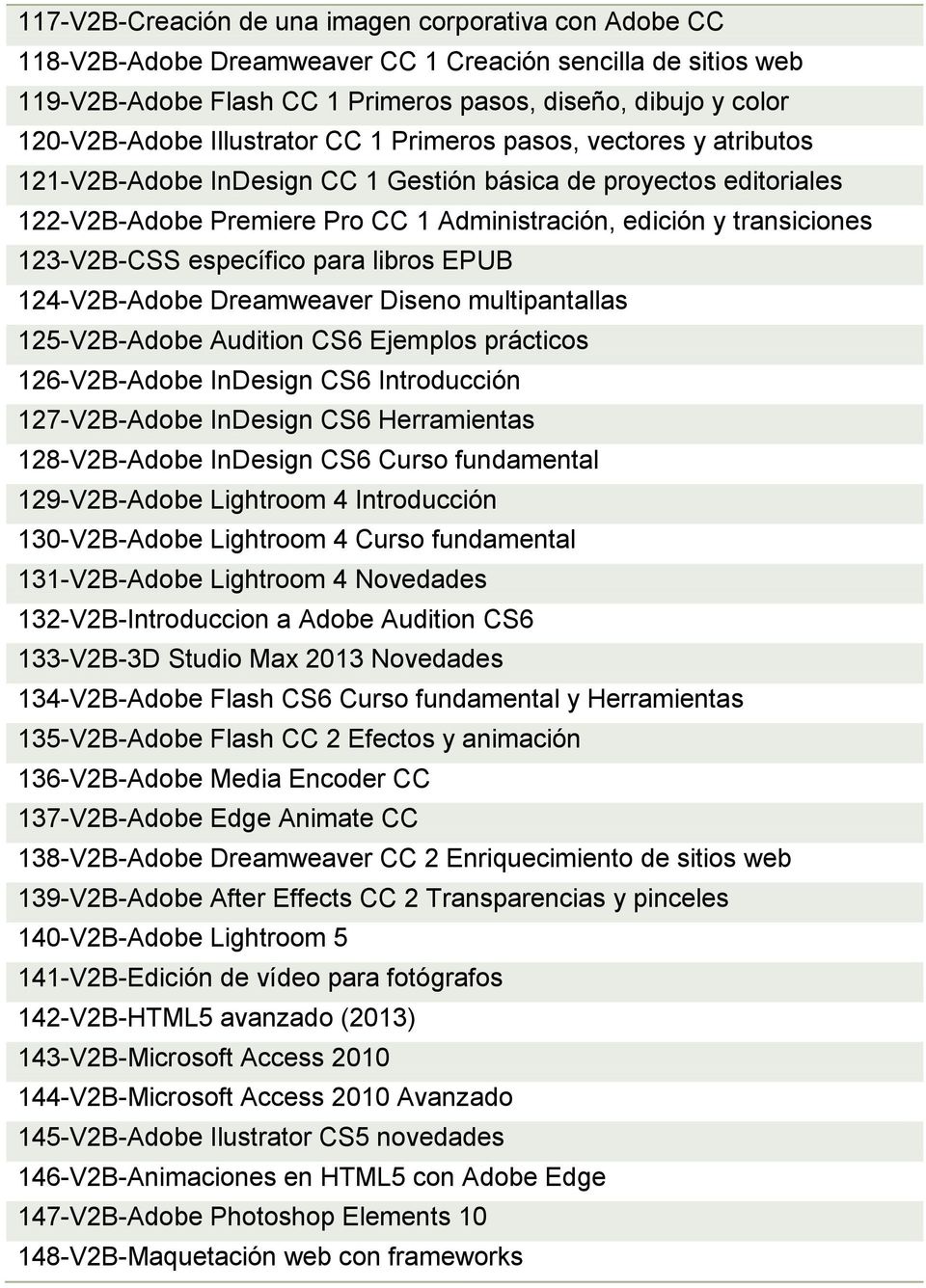 123-V2B-CSS específico para libros EPUB 124-V2B-Adobe Dreamweaver Diseno multipantallas 125-V2B-Adobe Audition CS6 Ejemplos prácticos 126-V2B-Adobe InDesign CS6 Introducción 127-V2B-Adobe InDesign