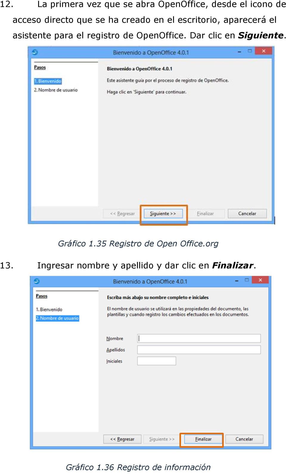 OpenOffice. Dar clic en Siguiente. Gráfico 1.35 Registro de Open Office.org 13.