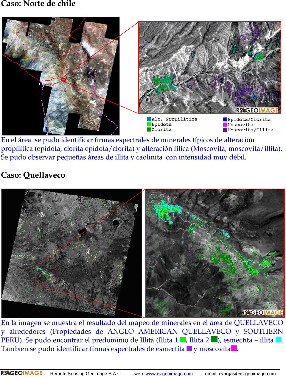 Caso: Quellaveco En la imagen se muestra el resultado del mapeo de minerales en el área de QUELLAVECO y alrededores (Propiedades de ANGLO AMERICAN