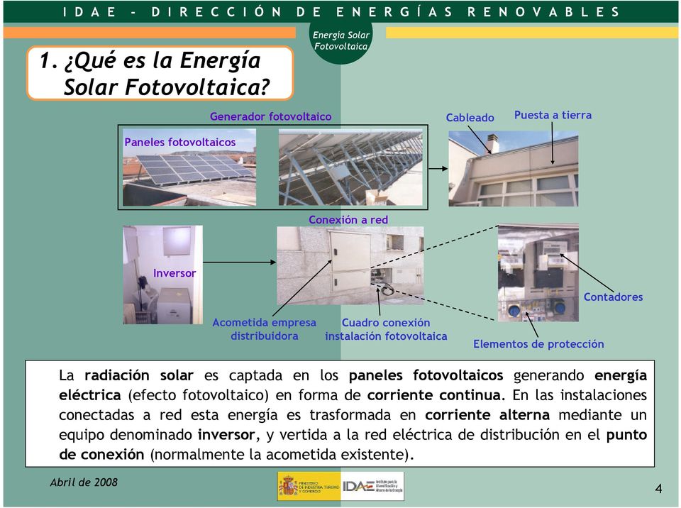 conexión instalación fotovoltaica Elementos de protección La radiación solar es captada en los paneles fotovoltaicos generando energía eléctrica