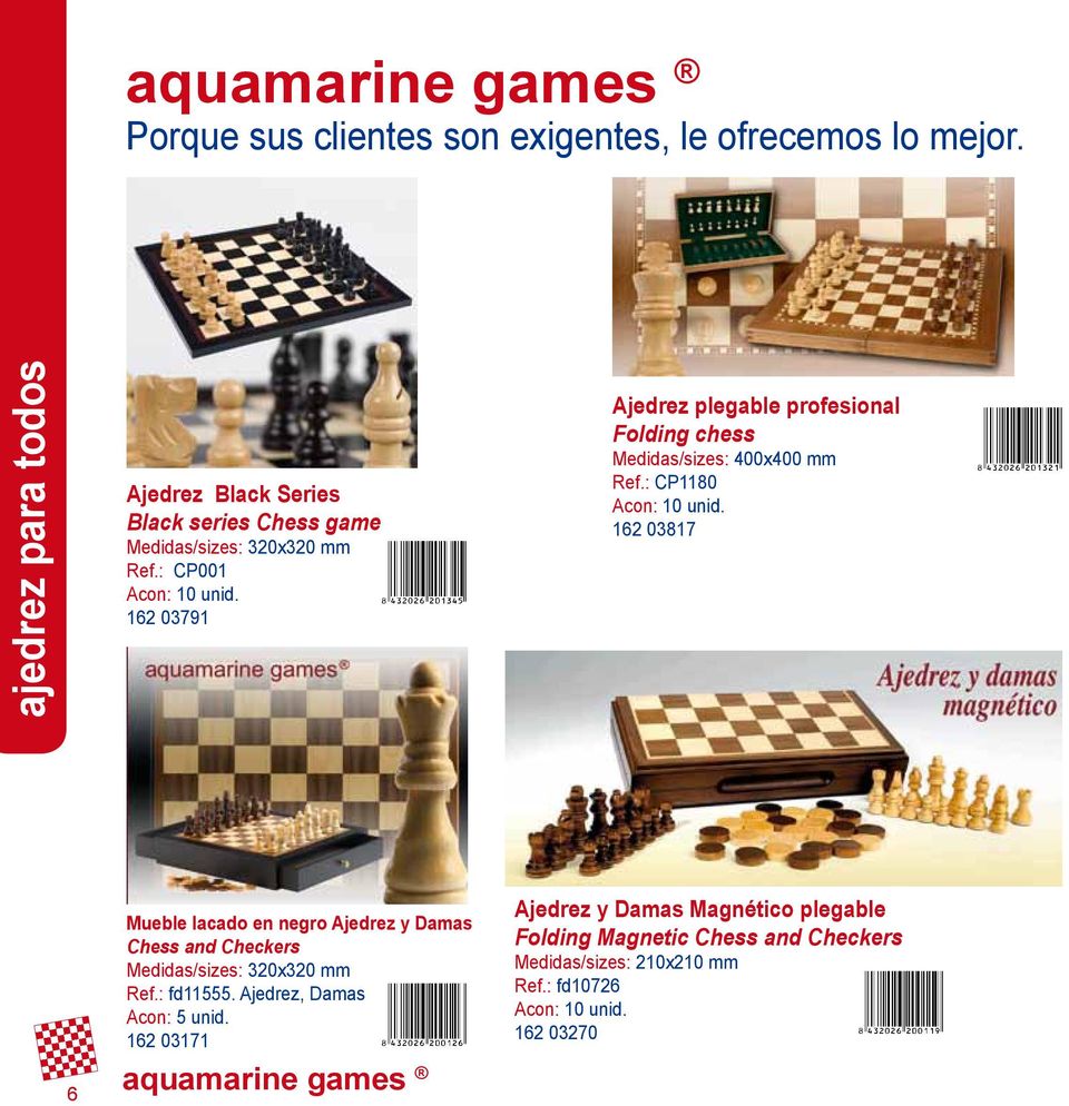 : CP001 162 03791 Ajedrez plegable profesional Folding chess Medidas/sizes: 400x400 mm Ref.