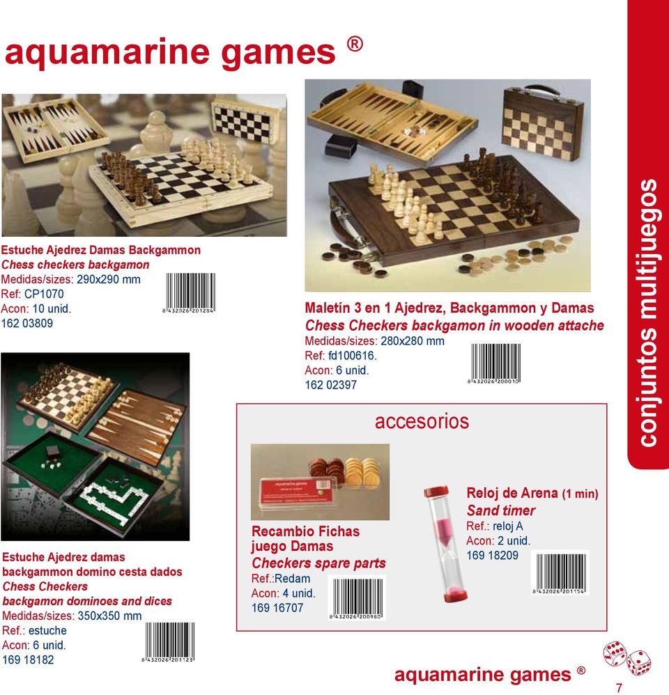 162 02397 accesorios conjuntos multijuegos Estuche Ajedrez damas backgammon domino cesta dados Chess Checkers backgamon dominoes and dices