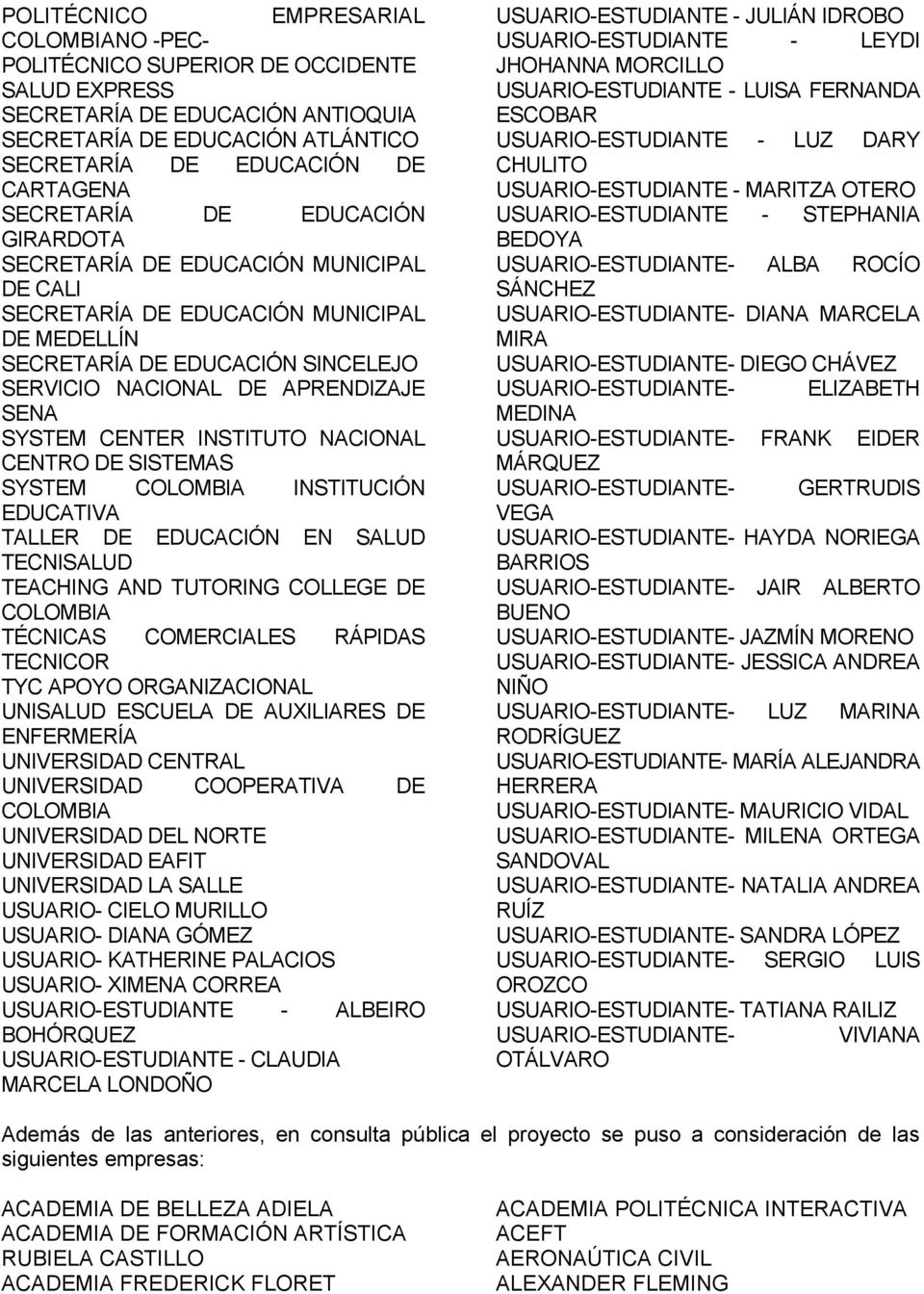 NACIONAL CENTRO DE SISTEMAS SYSTEM COLOMBIA INSTITUCIÓN EDUCATIVA TALLER DE EDUCACIÓN EN SALUD TECNISALUD TEACHING AND TUTORING COLLEGE DE COLOMBIA TÉCNICAS COMERCIALES RÁPIDAS TECNICOR TYC APOYO