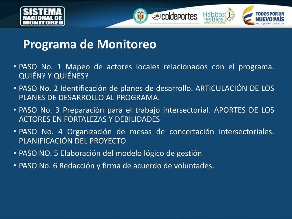 APORTES DE LOS ACTORES EN FORTALEZAS Y DEBILIDADES PASO No. 4 Organización de mesas de concertación intersectoriales.