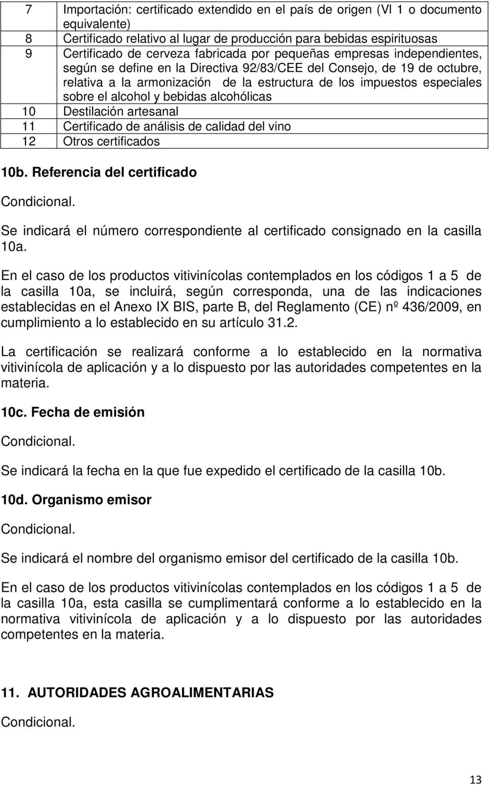 bebidas alcohólicas 10 Destilación artesanal 11 Certificado de análisis de calidad del vino 12 Otros certificados 10b.