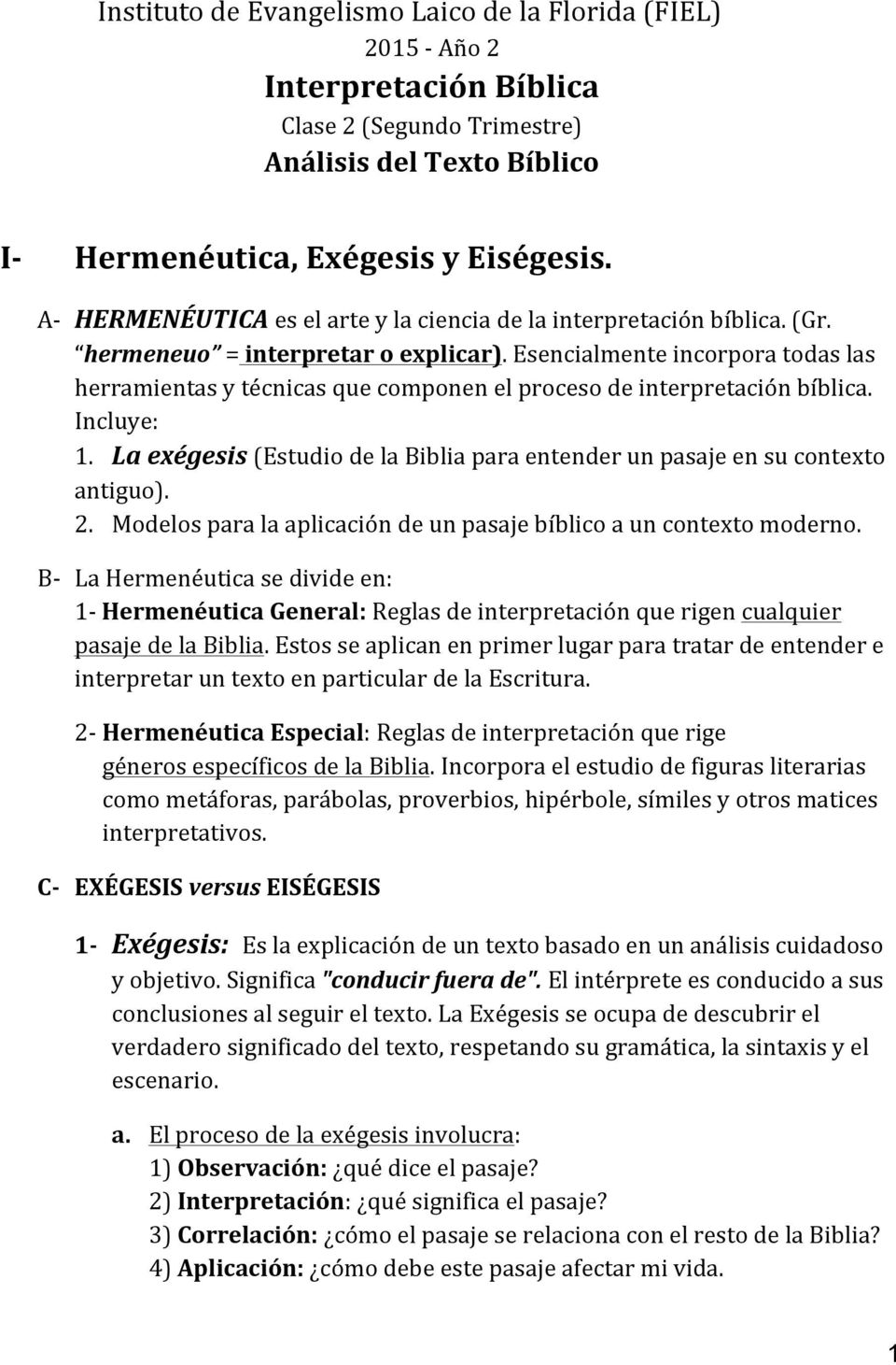 Interpretación Bíblica. Hermenéutica, Exégesis y Eiségesis. - PDF Descargar  libre