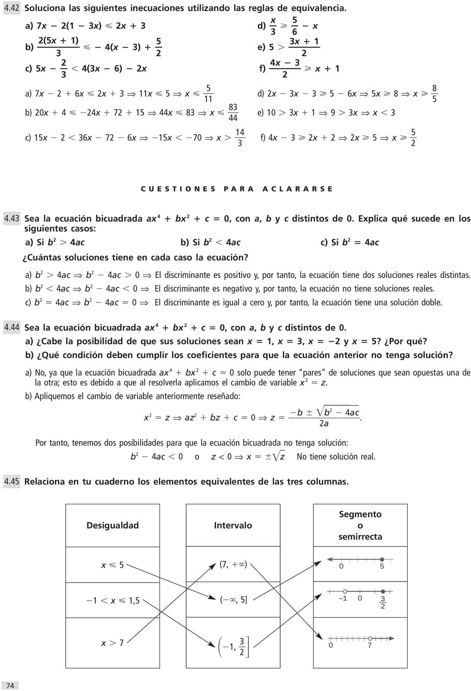 f) 4x x x 5 x 5 CUESTIONES PARA ACLARARSE 4.4 Sea la ecuación bicuadrada ax 4 bx c 0, con a, b y c distintos de 0.