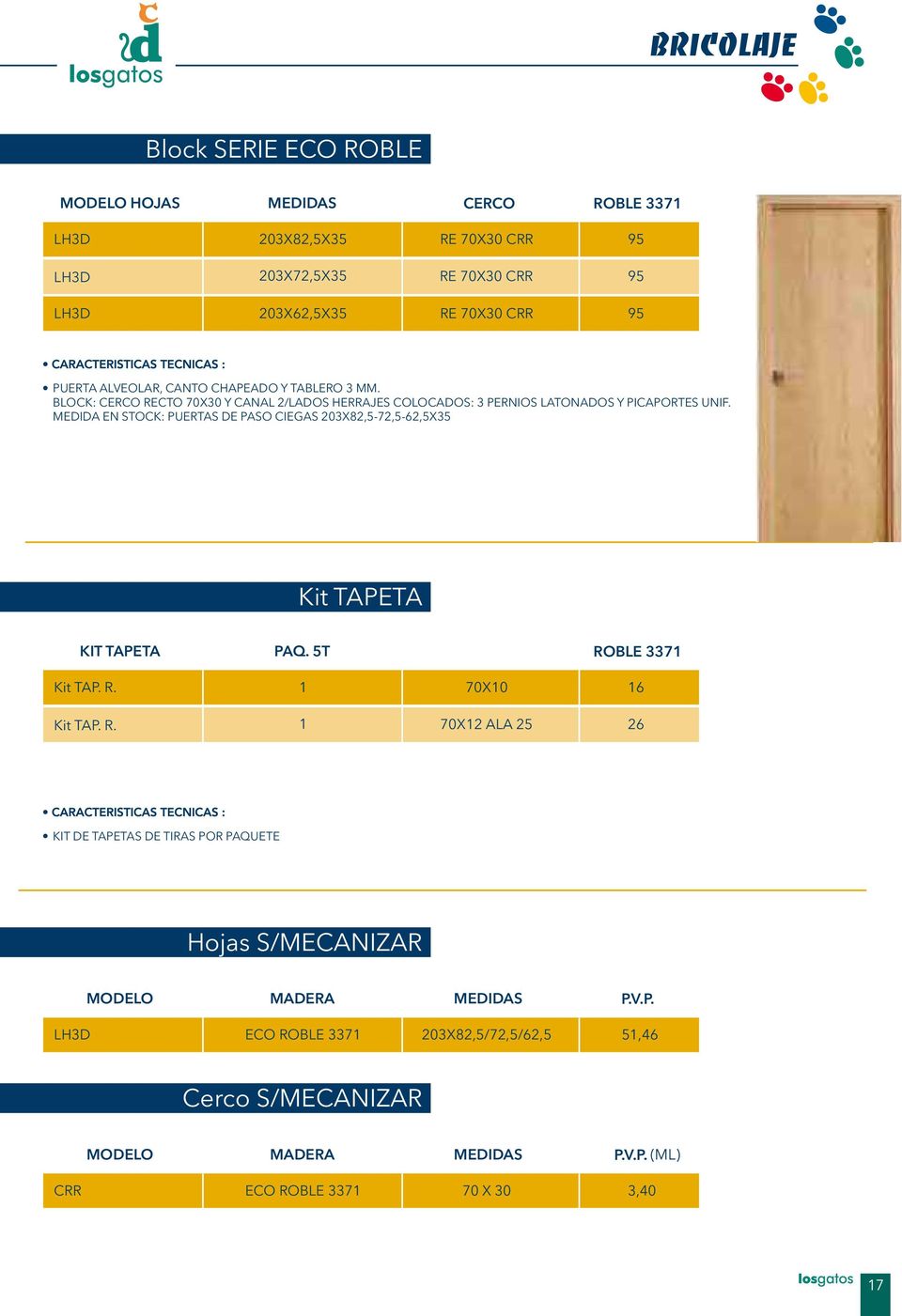 MEDIDA EN STOCK: PUERTAS DE PASO CIEGAS 203X82,5-72,5-62,5X35 Kit TAPETA KIT TAPETA PAQ. 5T RO