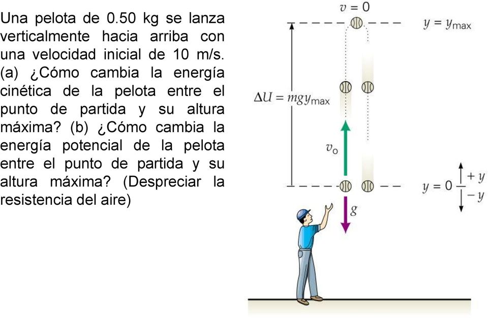(a) Cómo cambia la energía cinética de la pelota entre el punto de partida y su