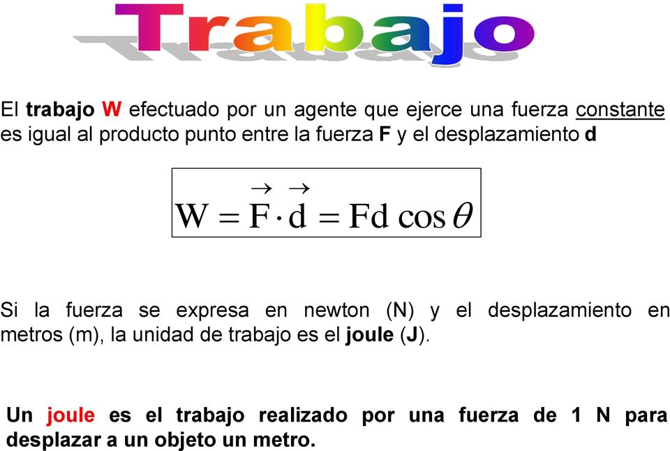 expresa en newton (N) y el desplazamiento en metros (m), la unidad de trabajo es el