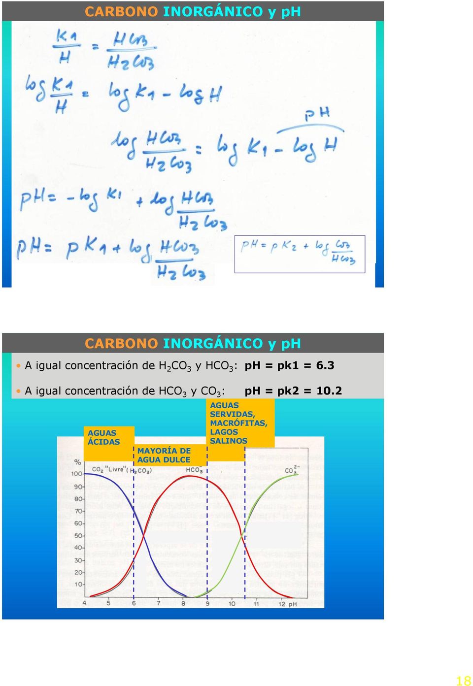 3 A igual concentración de HCO 3 y CO 3 : ph = pk2 = 10.