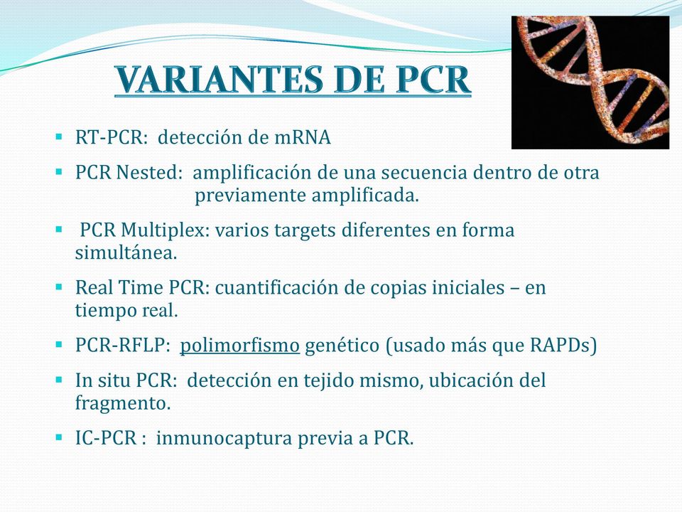 Real Time PCR: cuantificación de copias iniciales en tiempo real.