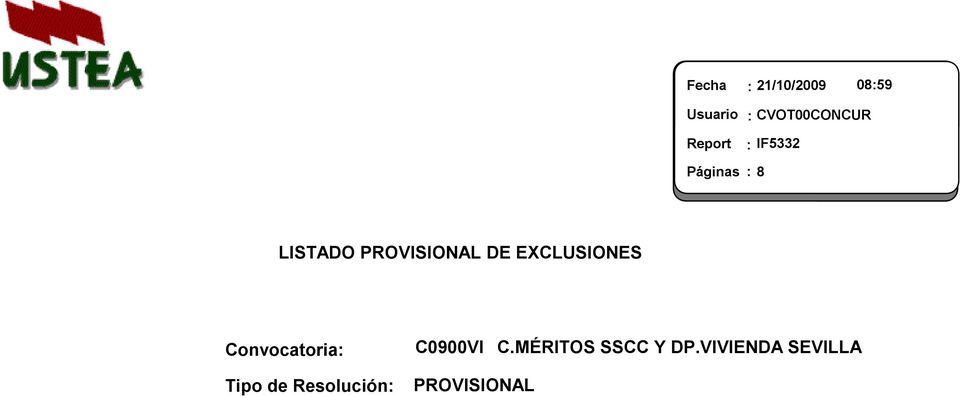 EXCLUSIONES Convocatoria: C0900VI C.