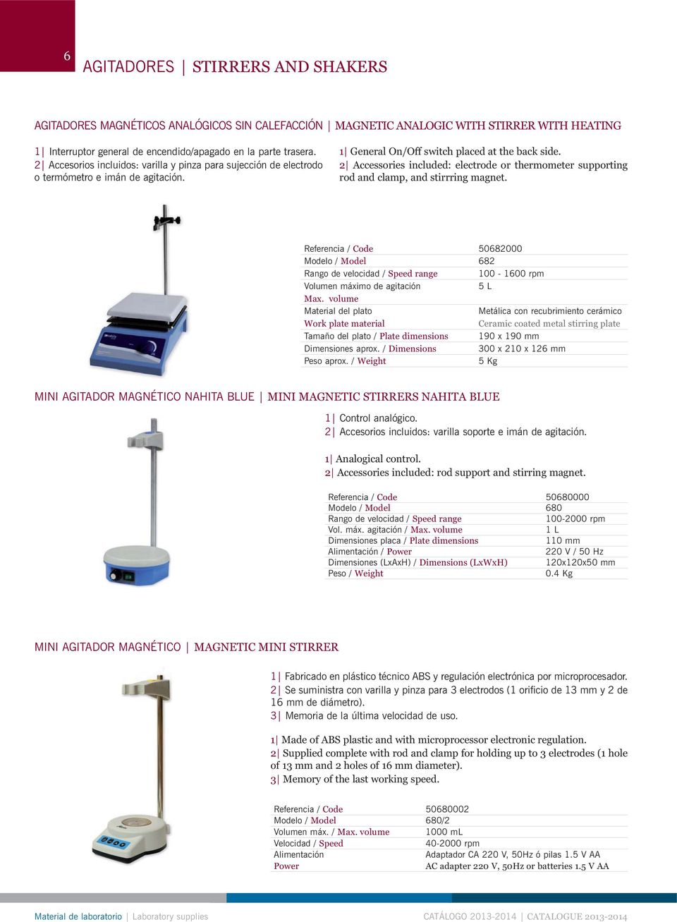 2 Accessories included: electrode or thermometer supporting rod and clamp, and stirrring magnet.