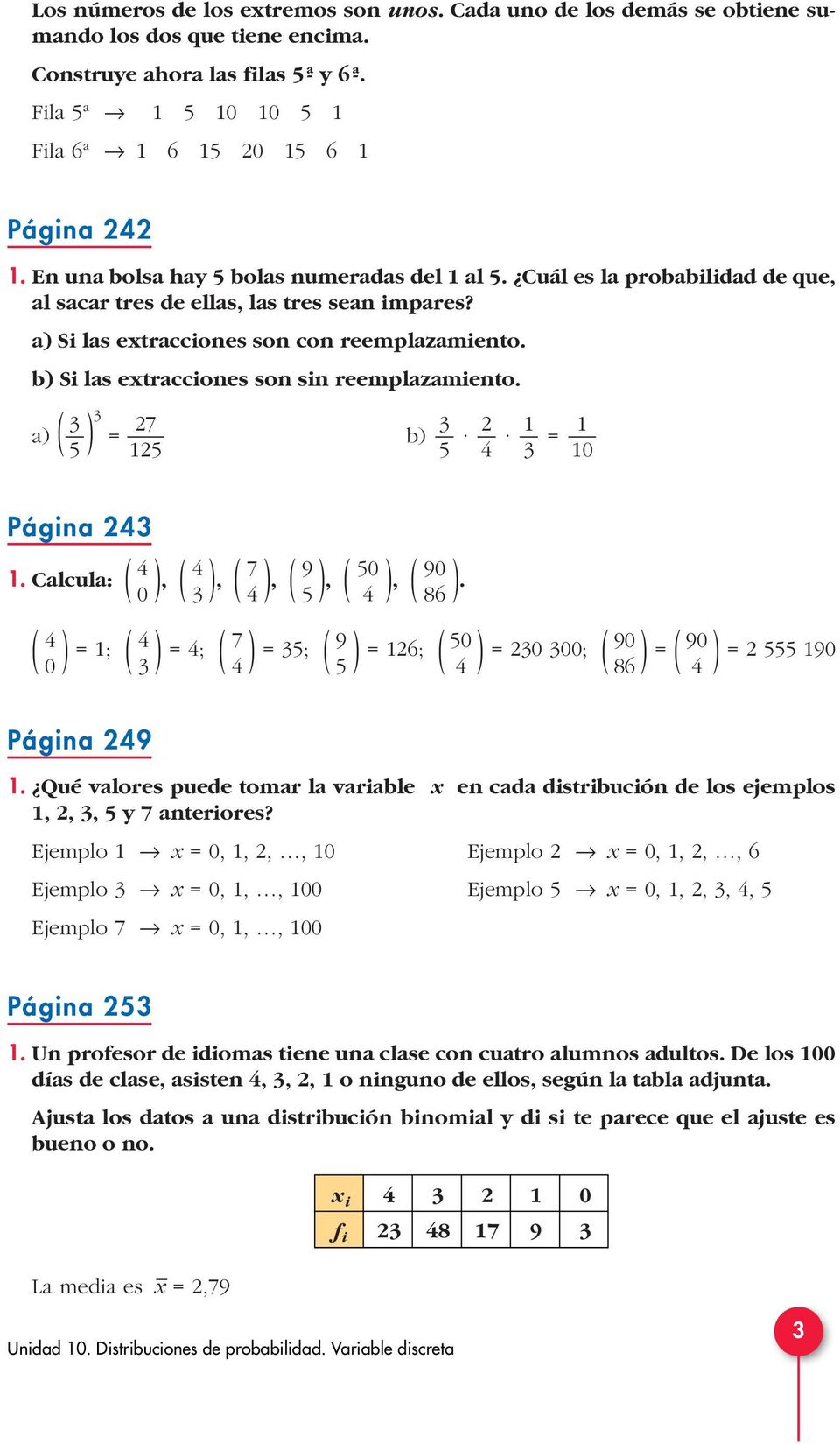 b) Si las extracciones son sin reemplazamiento. 5 27 25 a) ( ) = b) = 5 2 0 Página 2. alcula: ( ), ( ), ( ), ( ), ( ), ( ).