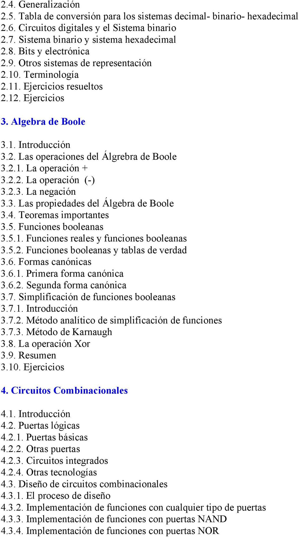 2.1. La operación + 3.2.2. La operación (-)_ 3.2.3. La negación 3.3. Las propiedades del Álgebra de Boole 3.4. Teoremas importantes 3.5. Funciones booleanas 3.5.1. Funciones reales y funciones booleanas 3.