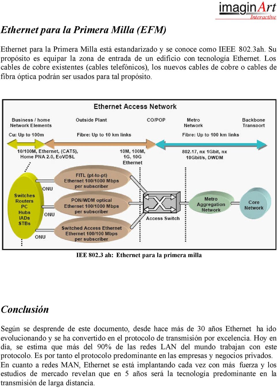 3 ah: Ethernet para la primera milla Conclusión Según se desprende de este documento, desde hace más de 30 años Ethernet ha ido evolucionando y se ha convertido en el protocolo de transmisión por