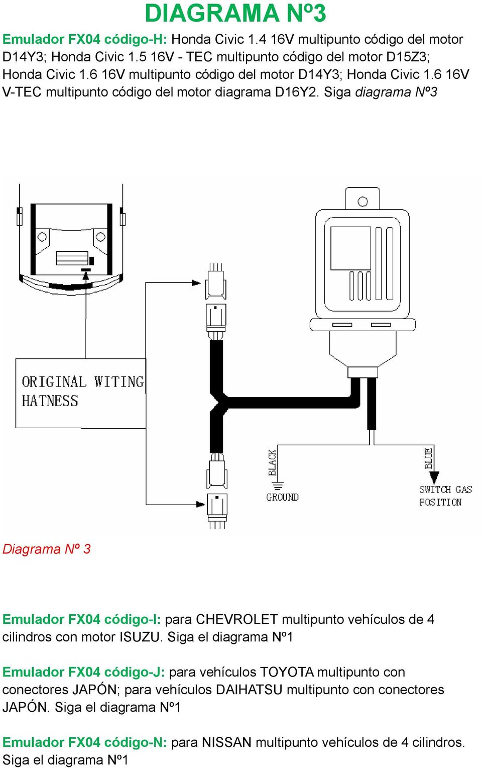 Siga diagrama Nº3 Diagrama Nº 3 Emulador FX04 código-i: para CHEVROLET multipunto vehículos de 4 cilindros con motor ISUZU.